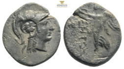 Pamphylia. Side circa 200-36 BC. Bronze Æ . Helmeted head of Athena right / ΣΙΔΗΤΩΝ, Nike advancing left, holding wreath; in left field, pomegranate. ...