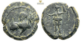 PAMPHYLIA, Perge. Circa 260-230 BC. Æ . Sphinx seated right, wearing kalathos /
Artemis standing left, holding wreath and scepter.
 Colin Series 2.1; ...