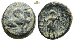 PAMPHYLIA, Perge. Circa 260-230 BC. Æ . Sphinx seated right, wearing kalathos /
Artemis standing left, holding wreath and scepter.
Colin Series 2.1; S...