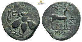 Ionia, Ephesos (2nd - 1st cent. BC) AE 
Demetrios, magistrate.
Obv: E-Φ, Bee within wreath
Rev: ΔHMHTPI/OΣ, stag, standing right, in front of palm tre...
