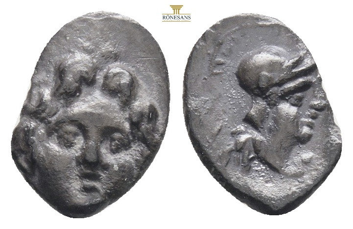 Pisidia, Selge, AR Obol ca 350-300 BC.
Obv: Facing gorgoneion.
Rev: Helmeted hea...