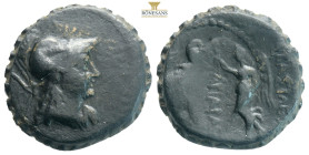 .Seleucid Kings, Antiochus III (222-187 BC). Æ . Uncertain mint in southern Coele-Syria, c. 198 BC or later.
Helmeted head of Athena r.
R/ Nike standi...