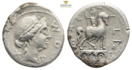 Man. Aemilius Lepidus, 114-113 BC. Denarius Rome. Laureate and draped bust of Roma to right; behind, star (mark of value). Rev. MN•AEMILIO• Equestrian...