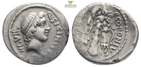 Q. SICINIUS & C. COPONIUS (49 BC). Denarius.Military mint in the East, moving with Pompey; C. Coponius, praetor.
Obv: Q SICINIVS III VIR. Diademed hea...