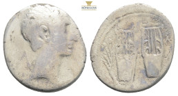 LYCIAN LEAGUE. Augustus, 27 BC-AD 14. AR, Drachm. Masikytes, circa 27-20 BC.
Obv: Λ-Y.
Bare head of Augustus, right.
Rev. MA.
Two kitharas with grain ...