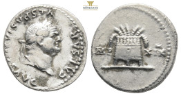 Vespasian AR Denarius. Rome, AD 77-78. CAESAR VESPASIANVS AVG, laureate head right / IMP – XIX, modius with seven ears of grain and two poppies. RIC I...