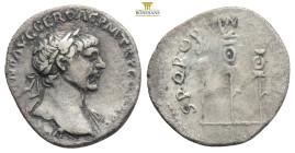 Trajan, 98 - 117 ADSilver Denarius, Rome Mint, Obverse: IMP TRAIANO AVG GER DAC P M TR P COS VI P P, Laureate and draped bust of Trajan right.Reverse:...