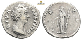 Faustina I (d. 141 AD). Diva Faustina I.
Denarius. After 141 AD Rome.
Obv: DIVA FAVSTINA. Draped bust on the right.
Rev: CERES. Ceres with ears of gra...