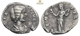 Julia Domna AR Denarius. Laodicea ad Mare, AD 196-202. IVLIA AVGVSTA, draped bust right / VENVS FELIX, Venus standing left, holding apple and sceptre....
