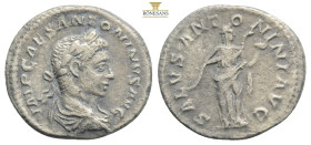 Elagabalus, 218-222. Denarius ...Rome, 218. IMP CAES M AVR ANTONINVS AVG Laureate and draped bust of Elagabalus to right. Rev. SALVS ANTONINI AVG Salu...