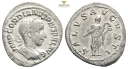 Roman Imperial Coinage
Gordian III.
 240 AD Rome.

Vs: IMP GORDIANVS PIVS FEL AVG. Bust with laurel wreath, paludament and armor on the right.

Rev: S...