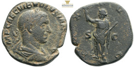 Volusian, 251-253. Sestertius Rome. IMP CAE C VIB VOLVSIANO AVG Laureate, draped and cuirassed bust of Volusian to right. Rev. PAX AVGG / S - C Pax st...