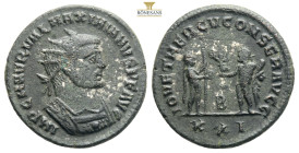 Roman Imperial
Maximianus, first reign, 286-305. Antoninianus Antiochia, 293. IMP C M AVR VAL MAXIMIANVS P F AVG Radiate and cuirassed bust of Maximia...