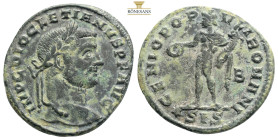 Diocletianus (284 - 305 n. Chr.).
Follis. 296 - 297 n. Chr. Heraclea.
Vs: IMP C C VAL DIOCLETIANVS P F AVG. Kopf mit Lorbeerkranz rechts.
Rs: GENIO PO...