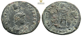 Roman Imperial
Arcadius, 383-386. D N ARCAD-IVS P F AVG Diademed, draped and cuirassed bust of Arcadius to right, holding spear in right hand and shie...
