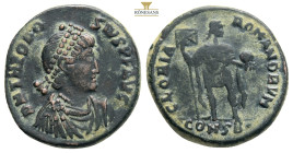 Theodosius I. Maiorina. 392-394 AD. Nicomedia. (Ric-IX 46). Anv.: D N THEODOSIVS P F AVG, diademed, draped and cuirassed bust to right. Rev.: GLORIA R...