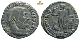 MP LIC LICINIVS P F AVG, laureate head of Licinius I right /

IOVI CONSERVATORI, Jupiter standing facing, head left, holding
Victory on globe and scep...