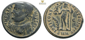 Licinius I, 308-324. Follis Cyzicus, 317-320. IMP LICINIVS AVG Laureate and draped bust of Licinius to left holding mappa in his right hand and globe ...