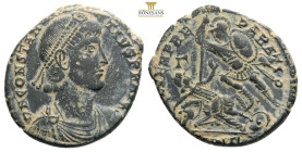 Constantius II, 337-361. Follis (Bronze,Constantinople, 348-351. D N CONSTANTIVS P F AVG 
Pearl-diademed, draped and cuirassed bust of Constantius to ...