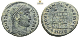 Constantinus I. (307 - 337 n. Chr.).
Follis. 328 - 329 n. Chr. Nicomedia.
Vs: CONSTANTINVS AVG. Kopf mit Perldiadem rechts.
Rs: PROVIDENTIAE AVGG / SM...