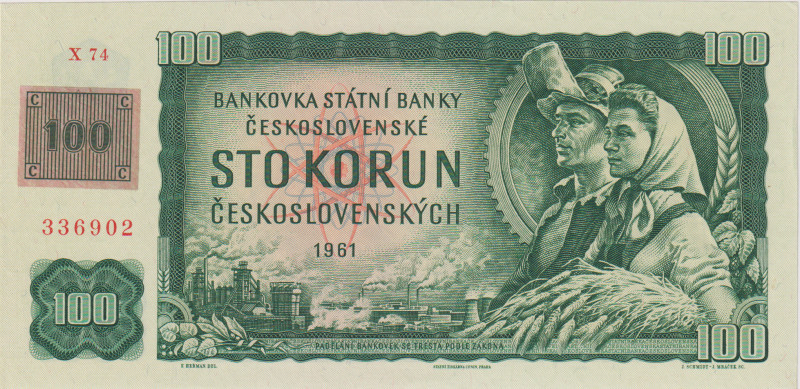 100 Koruna 1961, stamp 1993, series X 74, BKK CZ1Aa, Hej CZ4a

UNC