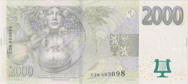 2000 Koruna 2007, series C 20, SPECIMEN - 1x perforation SPECIMEN, BKK CZ23, Hej...