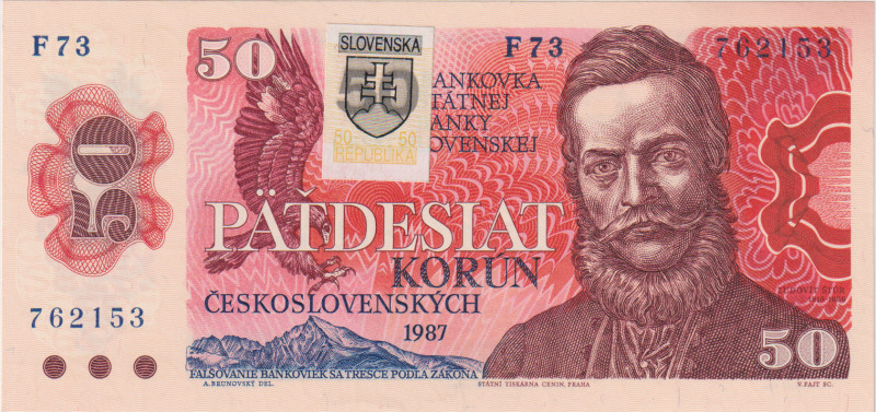 50 Koruna 1987, stamped 1993, series F 73, BKK SK2a, Hej SK2b

UNC