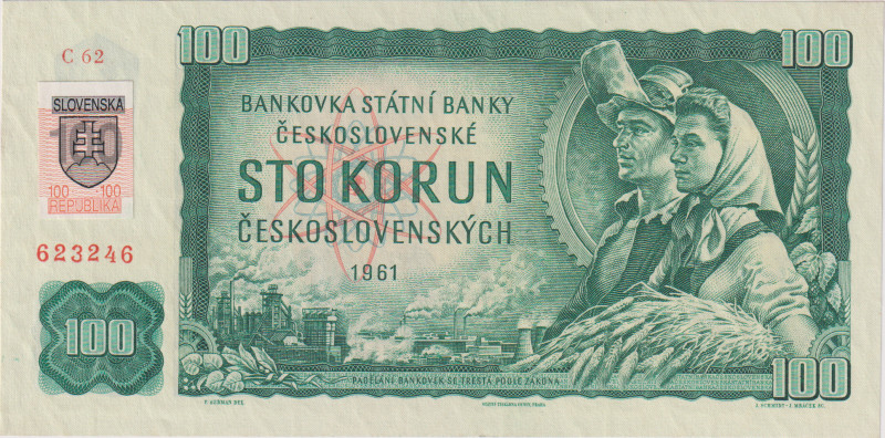 100 Koruna 1961, stamped 1993, series C 62, BKK SK3a1, Hej SK3a

UNC