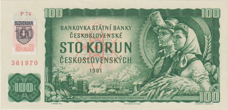 100 Koruna 1961, stamped 1993, series P 76, BKK SK3c, Hej SK3d

UNC