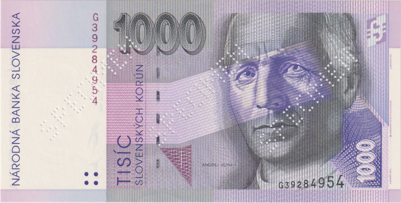 1000 Koruna 1995, series G, SPECIMEN - 3x SPECIMEN diagonally at an angle 60°, B...