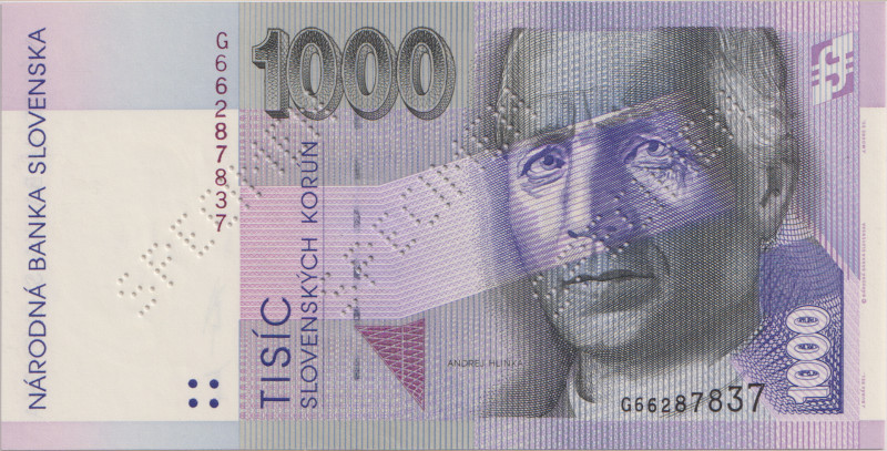 1000 Koruna 1997, series G, SPECIMEN - 3x SPECIMEN diagonally at an angle 60°, P...