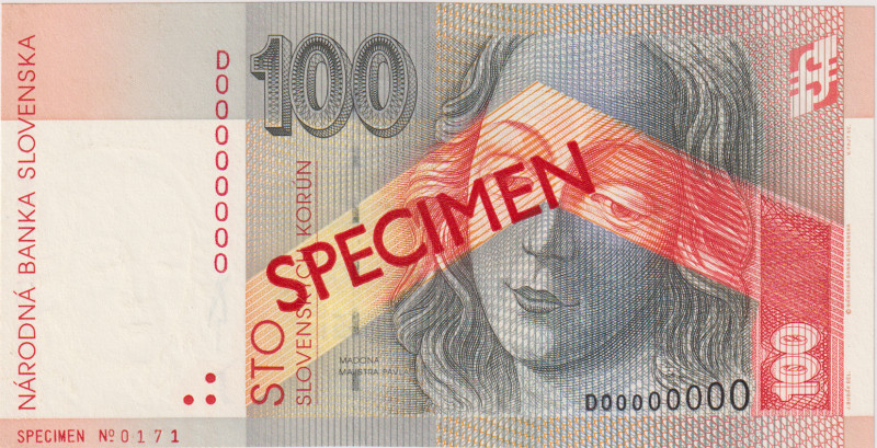 100 Koruna 1997, series D, zero number SPECIMEN D 00000000, SPECIMEN overprint, ...