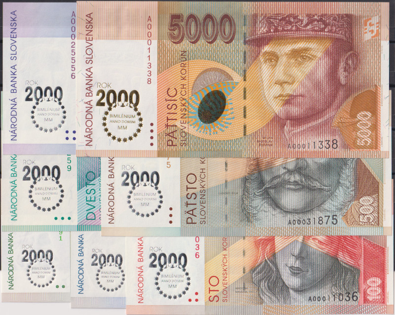 20 - 5000 Koruna 1993-5, BIMILÉNIUM overprint, series A, 7 pcs, BKK SK6b-15b, He...