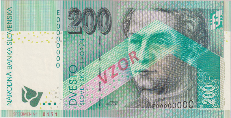 200 Koruna 2002, series E, zero number SPECIMEN E 00000000, overprint VZOR and S...