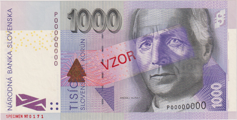 1000 Koruna 2005, series P, zero number SPECIMEN P 00000000, overprint VZOR and ...