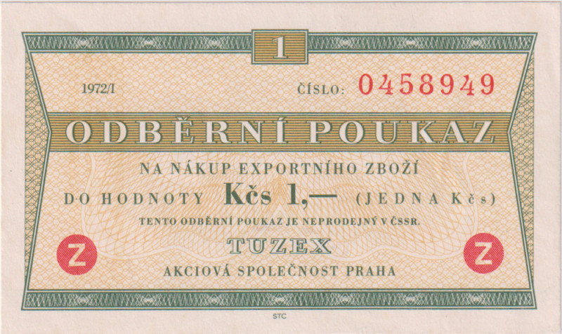 1 Koruna 1972/I, písmeno Z - poukaz pro prodej v zahraničí, 7mi místný číslovač,...