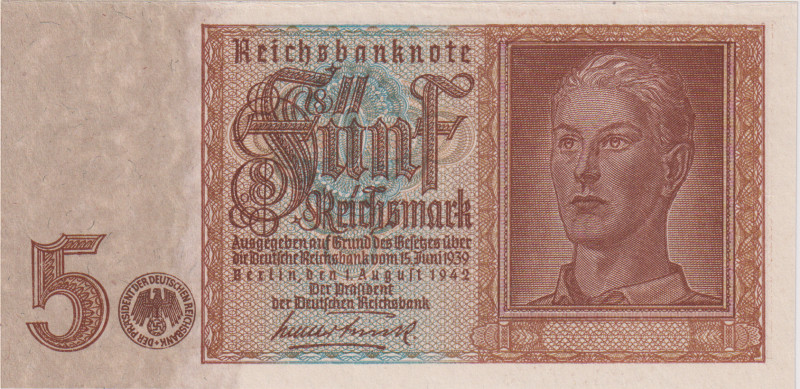 5 Reichsmark 1942, no serial number or series, scarce, BKK D1, Hej D1

aUNC