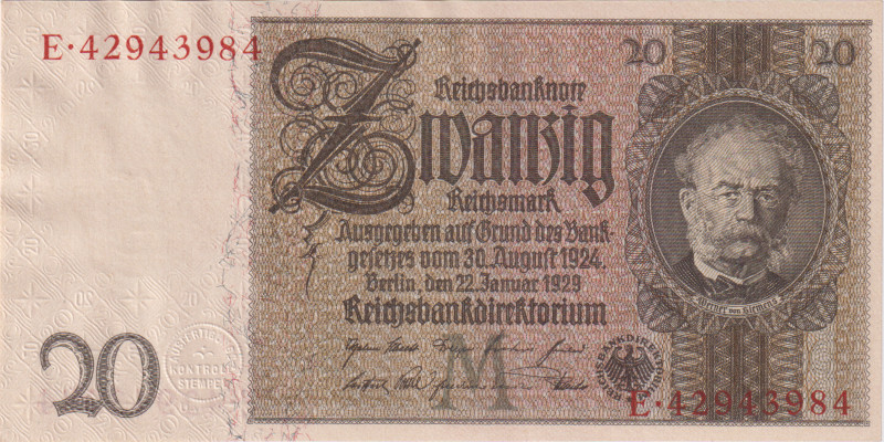 20 Reichsmark 1929, series E/M, BKK D3c, Hej D3c

UNC