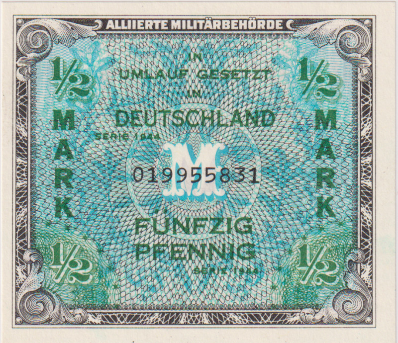 1/2 Marka 1944, printed by USA, 9 digit serial number with "F", BKK AM1a, Hej AM...