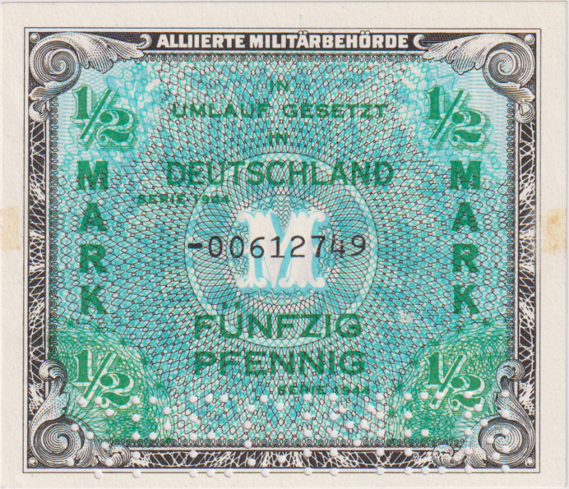 1/2 Marka 1944, printed by USA, 8 digit serial number with dash, with "F", 1x SP...