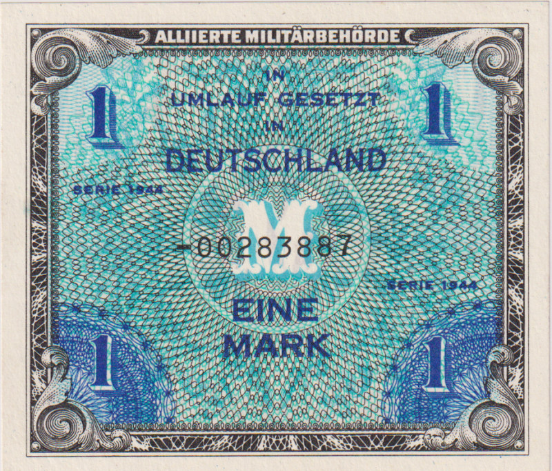 1 Marka 1944, printed by USA, 8 digit serial number with dash, with "F", rare ty...