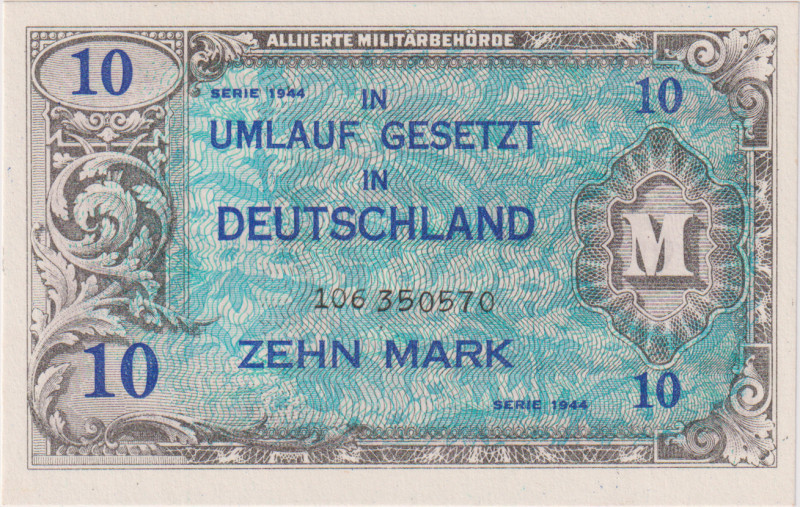 10 Marka 1944, printed by SSSR, 9 digit serial number, without "F", BKK AM4c, He...