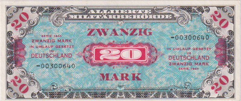 20 Marka 1944, printed by USA, 8 digit serial number with dash, with "F", rare t...