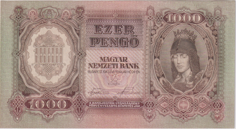 1000 Pengö 1943, series F 073, BKK H12, Hej H12

UNC