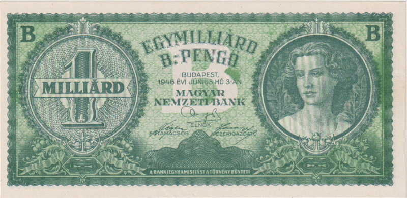 Hungary, 1 mld BPengö 1946, not issued, the highest denomination of Hungarian in...