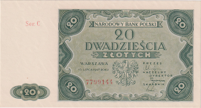 Poland, 20 Zlotych 1947, series C, Pick 130

UNC