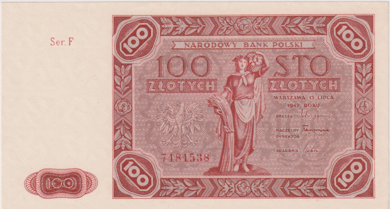 Poland, 100 Zlotych 1947, series F, Pick 131

UNC