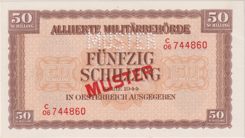 Austria, 50 Schilling 1944, Alliierte Militärbehörde, SPECIMEN - perforation and...