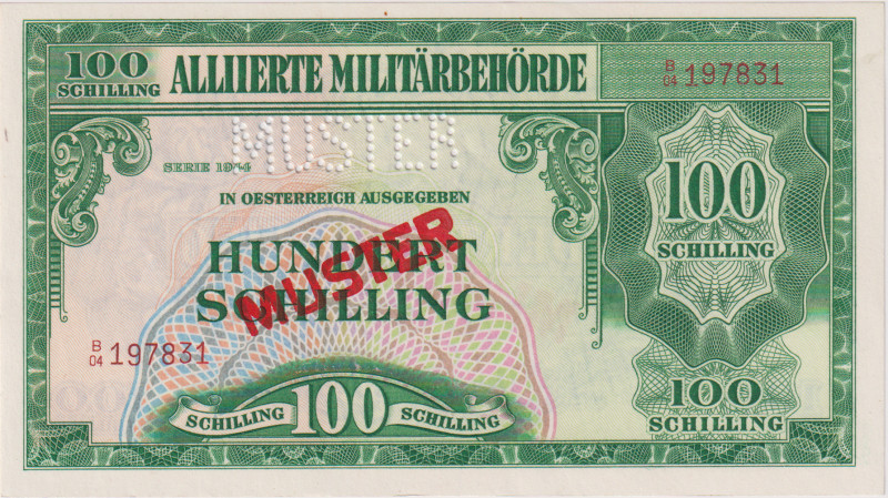 Austria, 100 Schilling 1944, Alliierte Militärbehörde, SPECIMEN - perforation an...