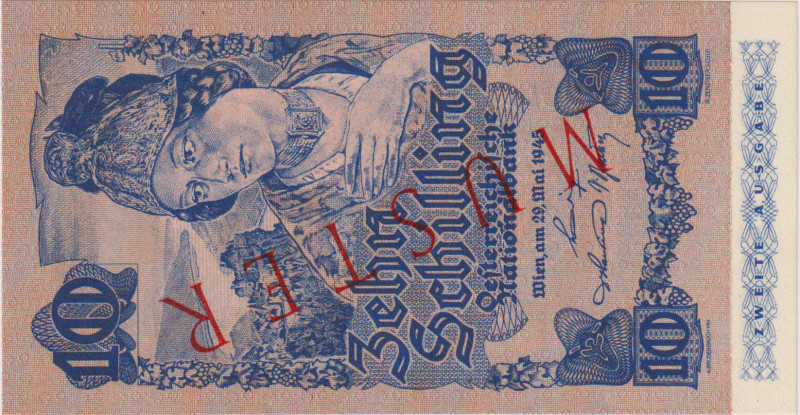 Austria, 10 Schilling 1945, II. issue, SPECIMEN - perforation and overprint MUST...